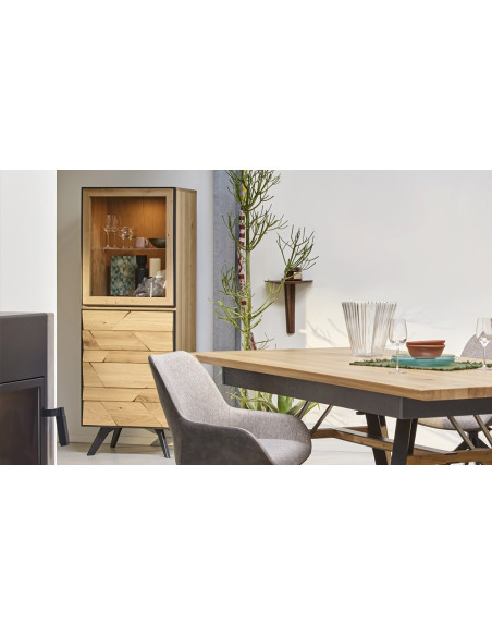 CAPLA - Colonne 1 porte bois 1 porte verre avec éclairage 