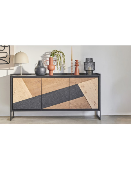 GRAFFIK - Enfilade 3 portes bois avec option LED  