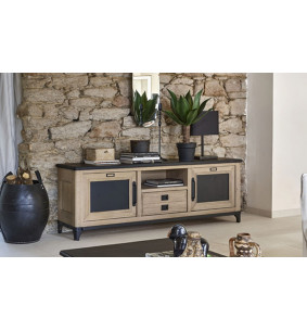INDUS - Meuble TV 2 portes 1 tiroir 1 niche  