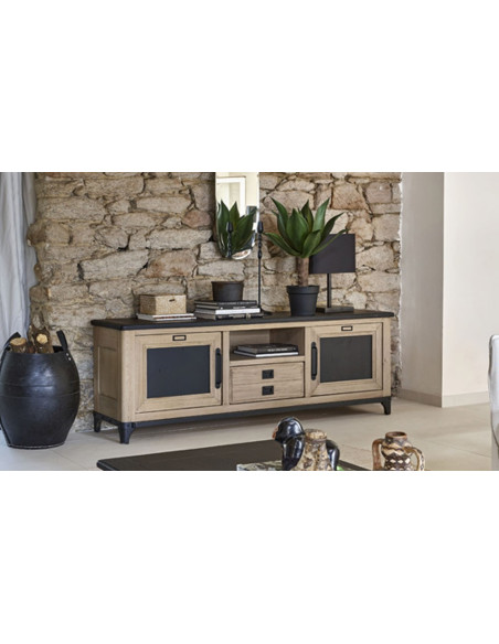 INDUS - Meuble TV 2 portes 1 tiroir 1 niche  