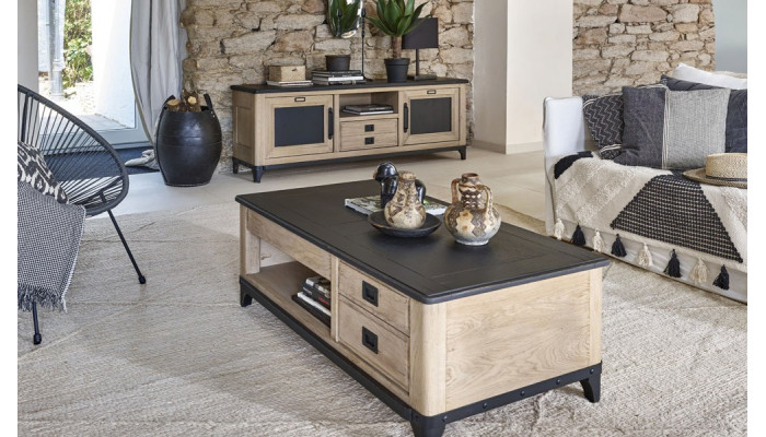 INDUS - Meuble TV 2 portes 1 tiroir 1 niche  